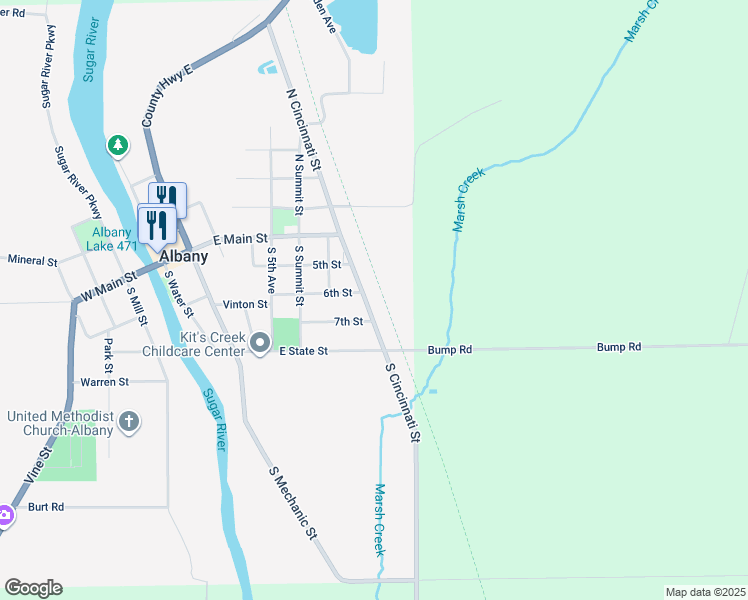 map of restaurants, bars, coffee shops, grocery stores, and more near 300 South Cincinnati Street in Albany
