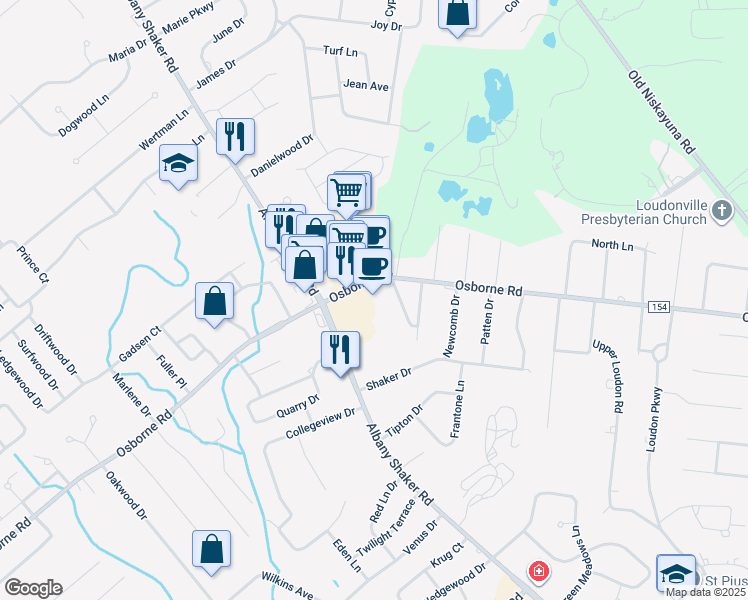 map of restaurants, bars, coffee shops, grocery stores, and more near 260 Osborne Road in Albany