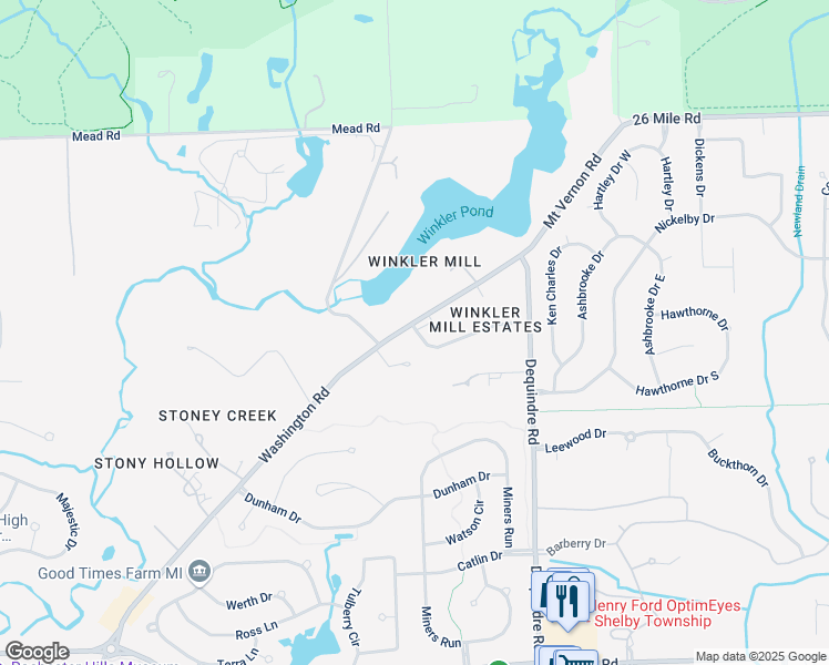 map of restaurants, bars, coffee shops, grocery stores, and more near 1808 Carter Road in Rochester Hills