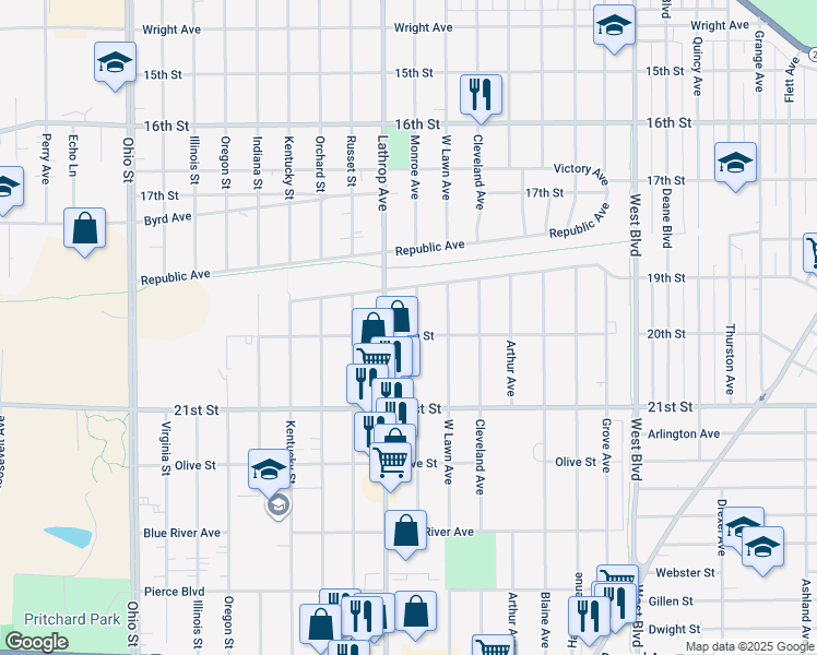 map of restaurants, bars, coffee shops, grocery stores, and more near 3808 20th Street in Racine