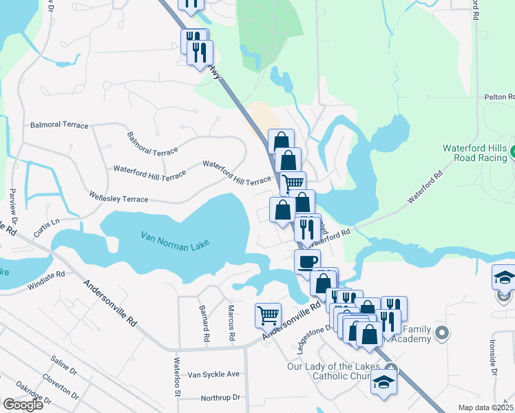 map of restaurants, bars, coffee shops, grocery stores, and more near 5901 Dixie Highway in Clarkston