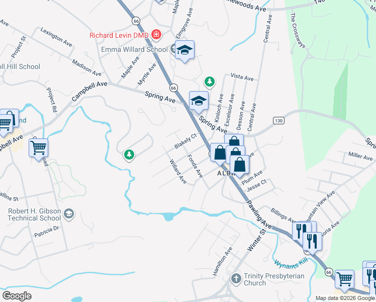 map of restaurants, bars, coffee shops, grocery stores, and more near 18 Munro Court in Troy