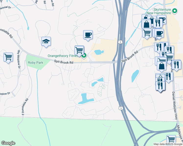 map of restaurants, bars, coffee shops, grocery stores, and more near 8 Villa Way in Nashua