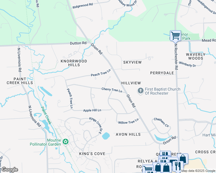 map of restaurants, bars, coffee shops, grocery stores, and more near 6389 Cherry Tree Court in Rochester Hills