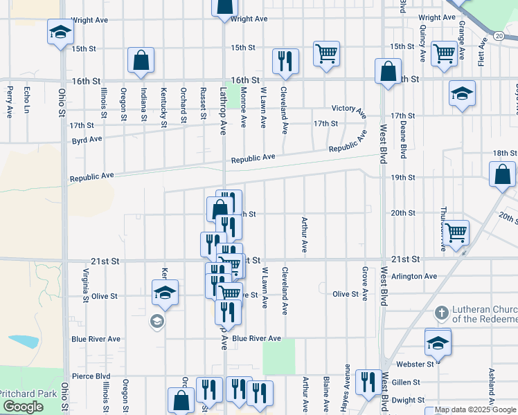 map of restaurants, bars, coffee shops, grocery stores, and more near 3700 20th Street in Racine