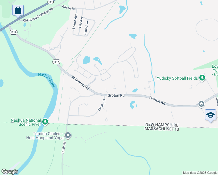 map of restaurants, bars, coffee shops, grocery stores, and more near 67 Groton Road in Nashua
