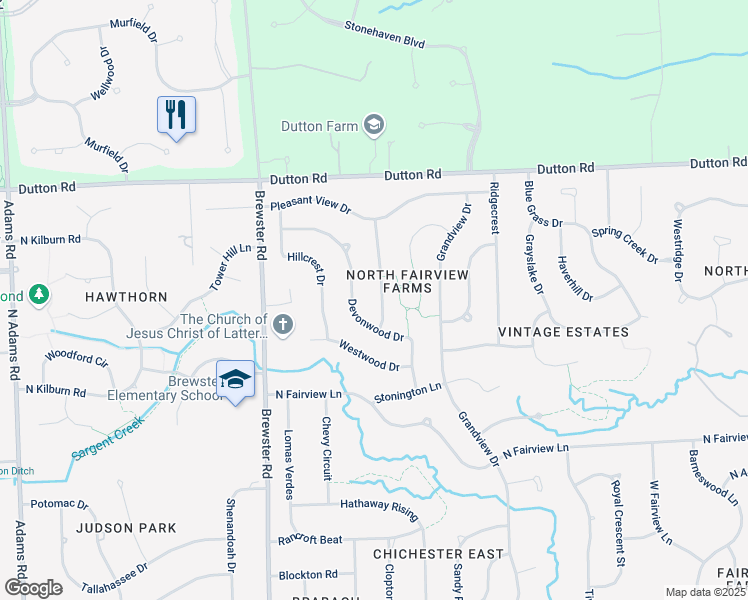 map of restaurants, bars, coffee shops, grocery stores, and more near 1691 Foresthill Drive in Rochester Hills