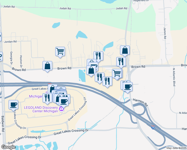 map of restaurants, bars, coffee shops, grocery stores, and more near in Auburn Hills
