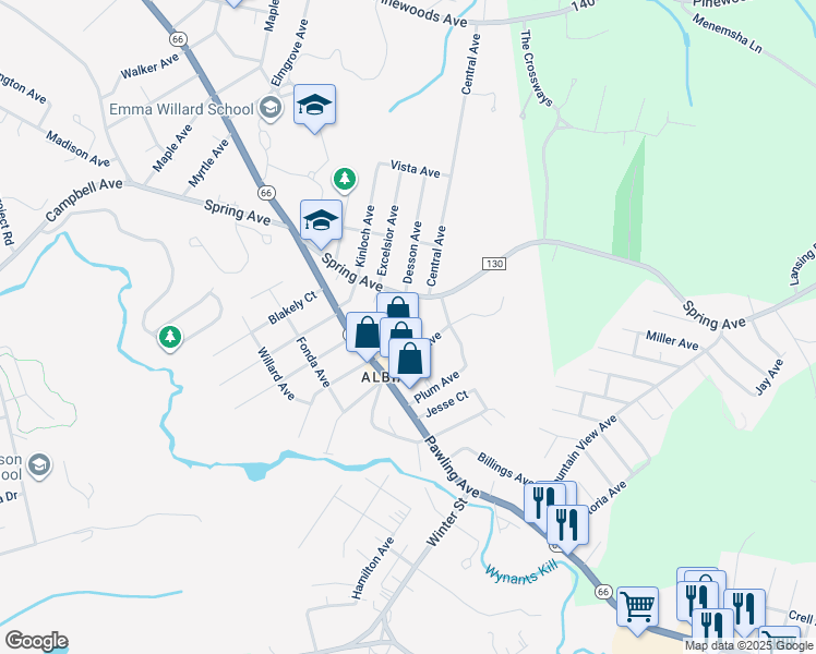 map of restaurants, bars, coffee shops, grocery stores, and more near 15 Albia Avenue in Troy