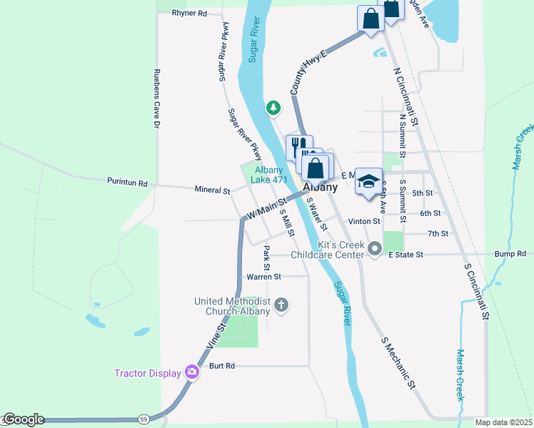 map of restaurants, bars, coffee shops, grocery stores, and more near 100 South Jackson Street in Albany