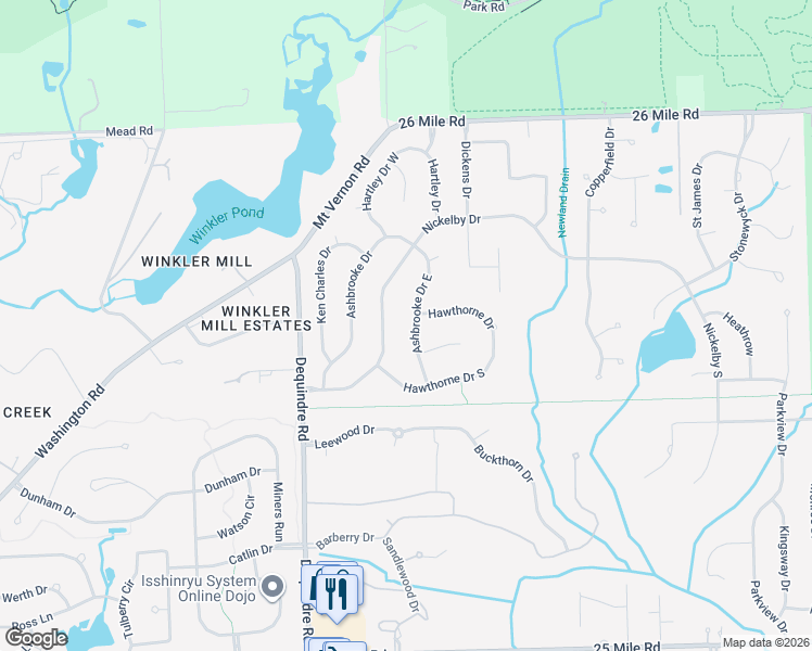 map of restaurants, bars, coffee shops, grocery stores, and more near 56161 Ashbrooke Drive East in Macomb County