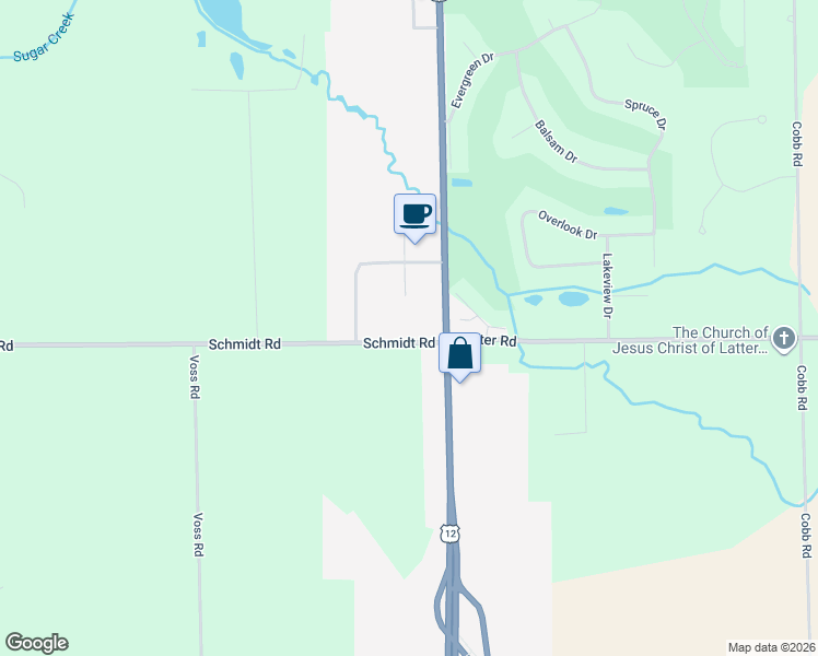 map of restaurants, bars, coffee shops, grocery stores, and more near W4940 Schmidt Road in Elkhorn