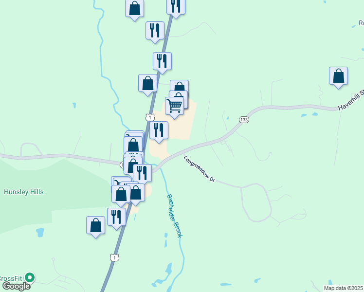 map of restaurants, bars, coffee shops, grocery stores, and more near 277 Haverhill Street in Rowley