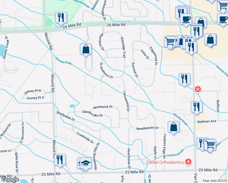 map of restaurants, bars, coffee shops, grocery stores, and more near 6801 Chianti Court in Macomb County