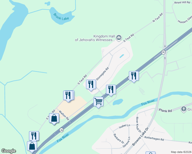map of restaurants, bars, coffee shops, grocery stores, and more near 2125 Stonegate Rd in Burlington