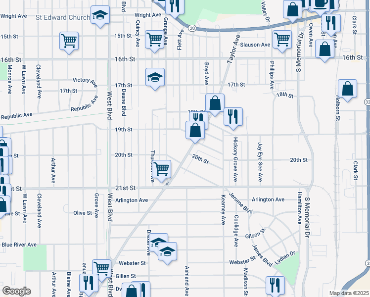 map of restaurants, bars, coffee shops, grocery stores, and more near 1944 Taylor Avenue in Racine