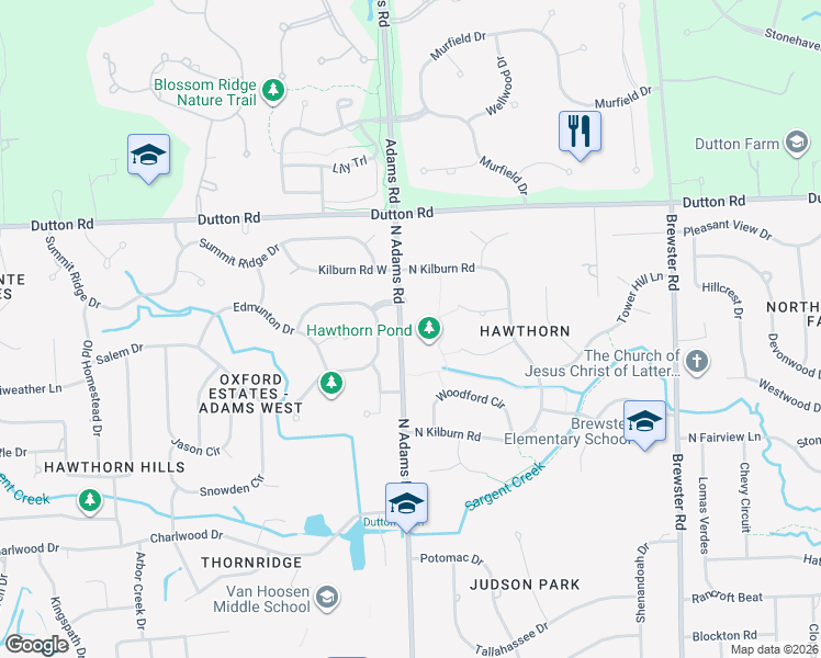 map of restaurants, bars, coffee shops, grocery stores, and more near 1824 Adams Road in Rochester Hills