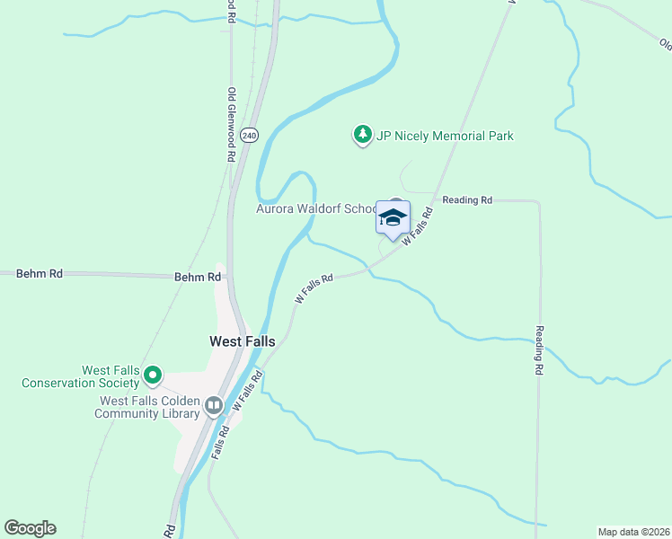 map of restaurants, bars, coffee shops, grocery stores, and more near 595 West Falls Road in West Falls