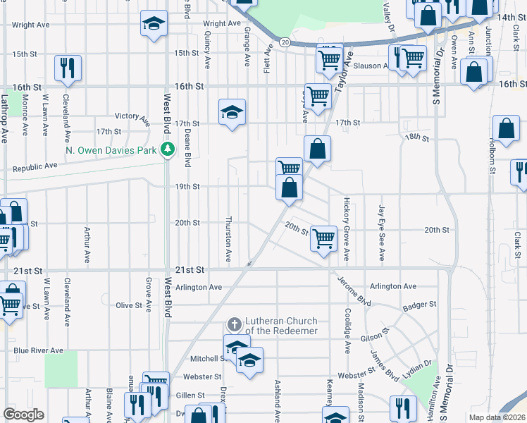 map of restaurants, bars, coffee shops, grocery stores, and more near 1944 Taylor Avenue in Racine