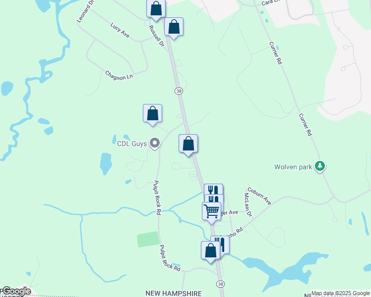 map of restaurants, bars, coffee shops, grocery stores, and more near 53 Bridge Street in Pelham