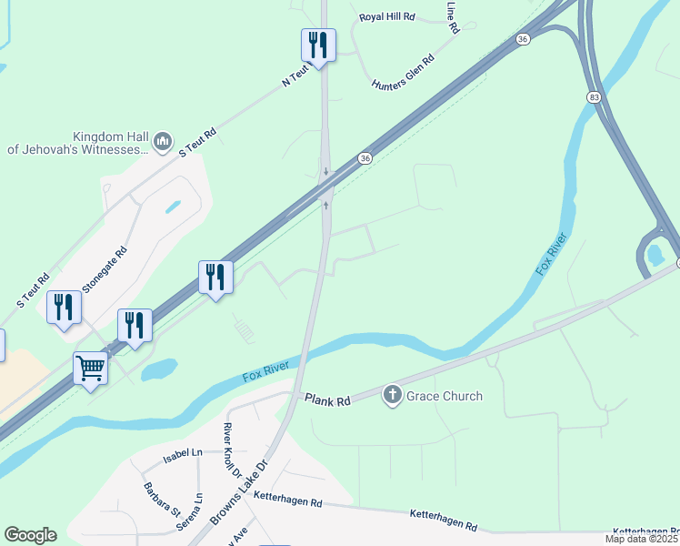 map of restaurants, bars, coffee shops, grocery stores, and more near 2209 Browns Lake Drive in Burlington