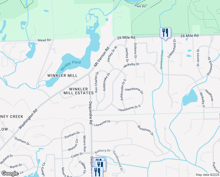 map of restaurants, bars, coffee shops, grocery stores, and more near 56154 Ashbrooke Drive West in Macomb County
