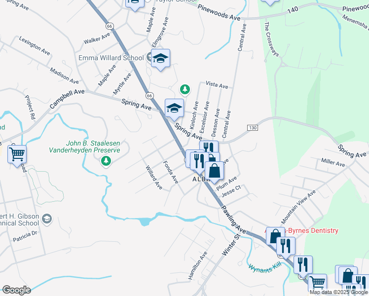 map of restaurants, bars, coffee shops, grocery stores, and more near 7 Munro Court in Troy