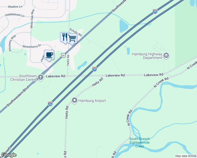 map of restaurants, bars, coffee shops, grocery stores, and more near 6691 Heltz Road in Lake View