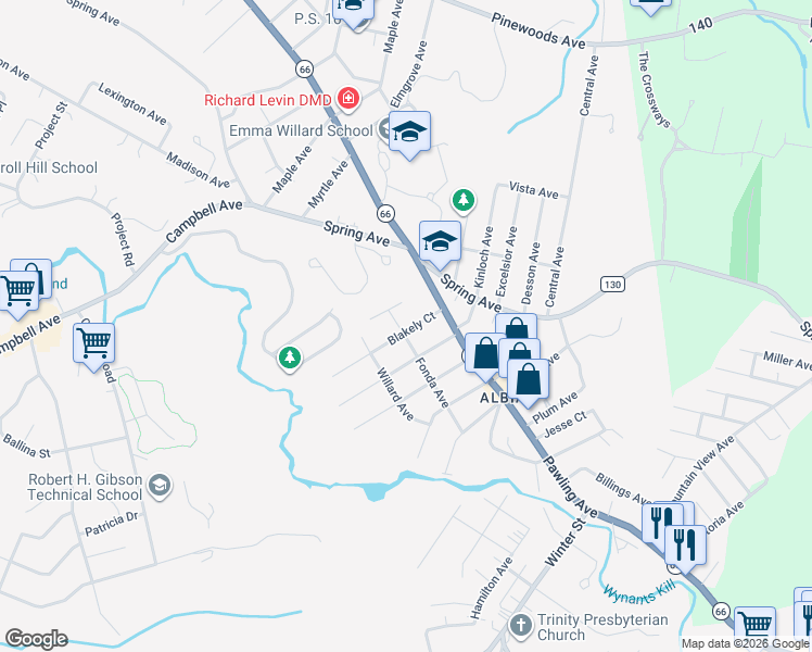 map of restaurants, bars, coffee shops, grocery stores, and more near 18 Munro Court in Troy