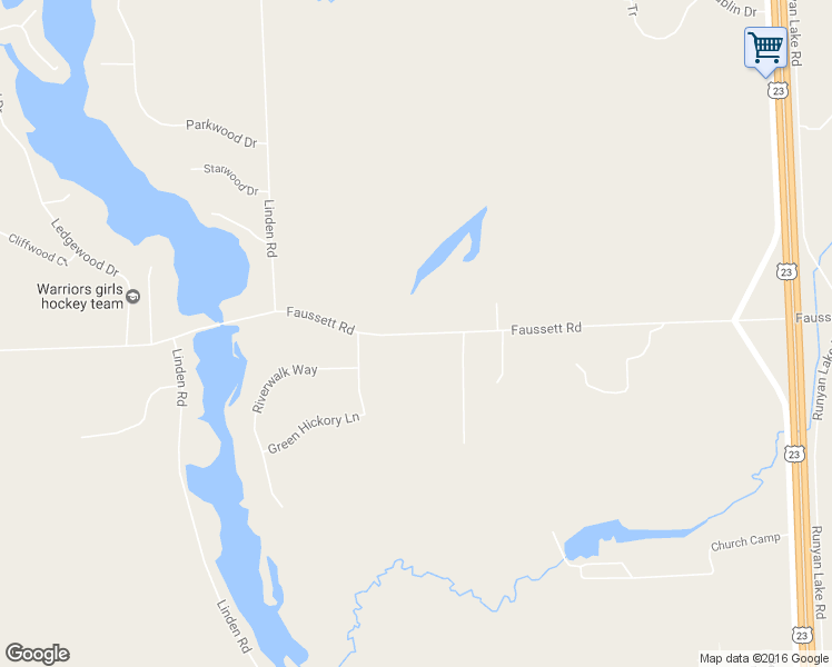 map of restaurants, bars, coffee shops, grocery stores, and more near 9319 Faussett Road in Fenton