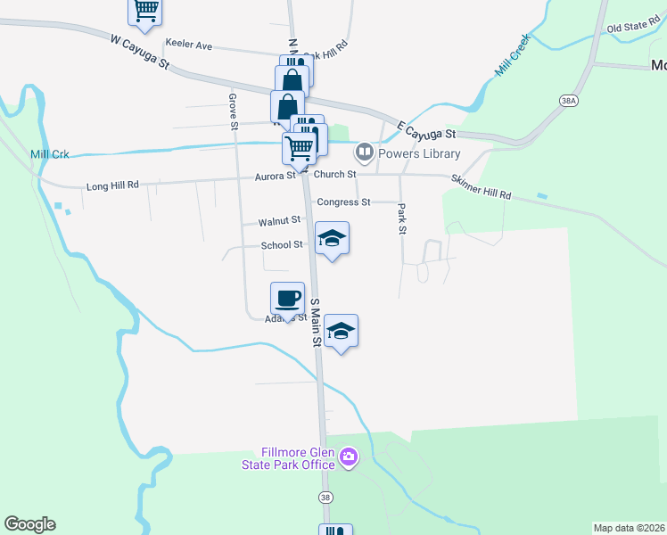 map of restaurants, bars, coffee shops, grocery stores, and more near 68 South Main Street in Moravia
