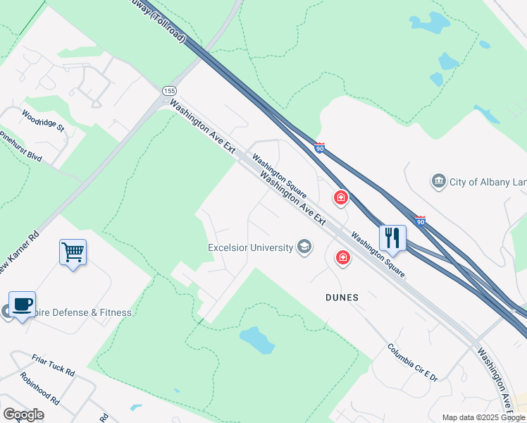 map of restaurants, bars, coffee shops, grocery stores, and more near 4 Warbler Way in Albany