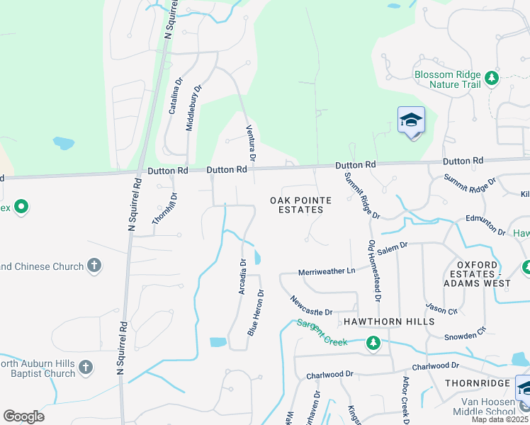 map of restaurants, bars, coffee shops, grocery stores, and more near 4386 Arcadia Drive in Auburn Hills