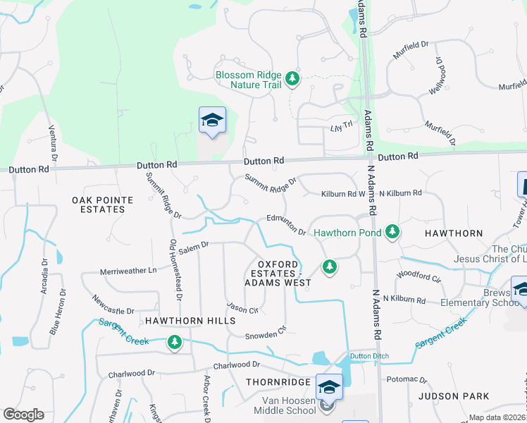 map of restaurants, bars, coffee shops, grocery stores, and more near 3389 Summit Ridge Drive in Rochester Hills