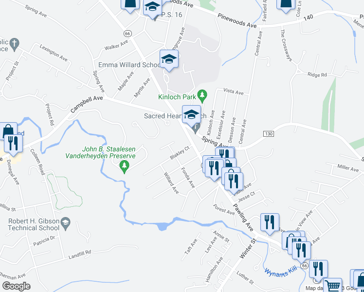 map of restaurants, bars, coffee shops, grocery stores, and more near 1 McChesney Court in Troy