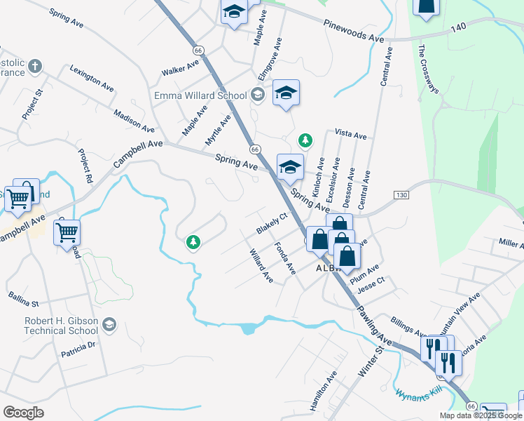 map of restaurants, bars, coffee shops, grocery stores, and more near 1 McChesney Court in Troy
