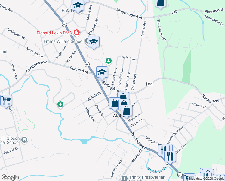 map of restaurants, bars, coffee shops, grocery stores, and more near 325 Spring Avenue in Troy
