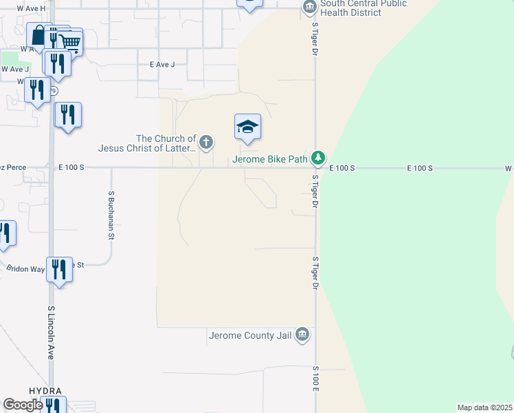 map of restaurants, bars, coffee shops, grocery stores, and more near in Jerome