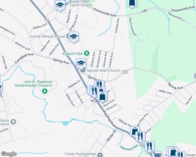 map of restaurants, bars, coffee shops, grocery stores, and more near 7 Desson Avenue in Troy