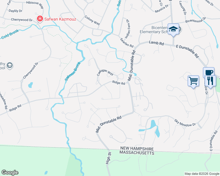 map of restaurants, bars, coffee shops, grocery stores, and more near 177 Ridge Road in Nashua