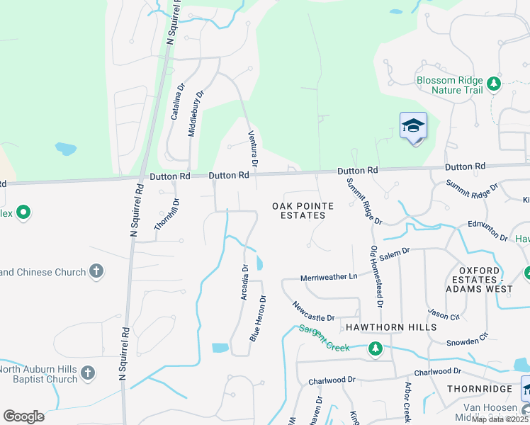 map of restaurants, bars, coffee shops, grocery stores, and more near 4386 Arcadia Drive in Auburn Hills