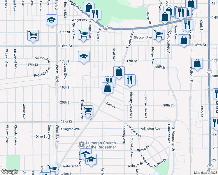 map of restaurants, bars, coffee shops, grocery stores, and more near 1840 Taylor Avenue in Racine