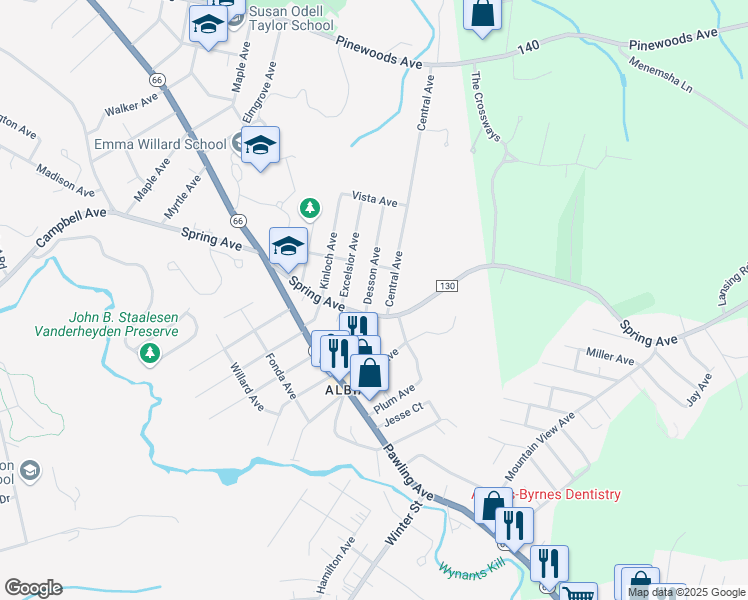 map of restaurants, bars, coffee shops, grocery stores, and more near 7 Desson Avenue in Troy