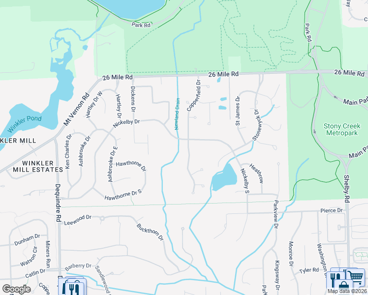 map of restaurants, bars, coffee shops, grocery stores, and more near 56572 Copperfield Drive in Macomb County