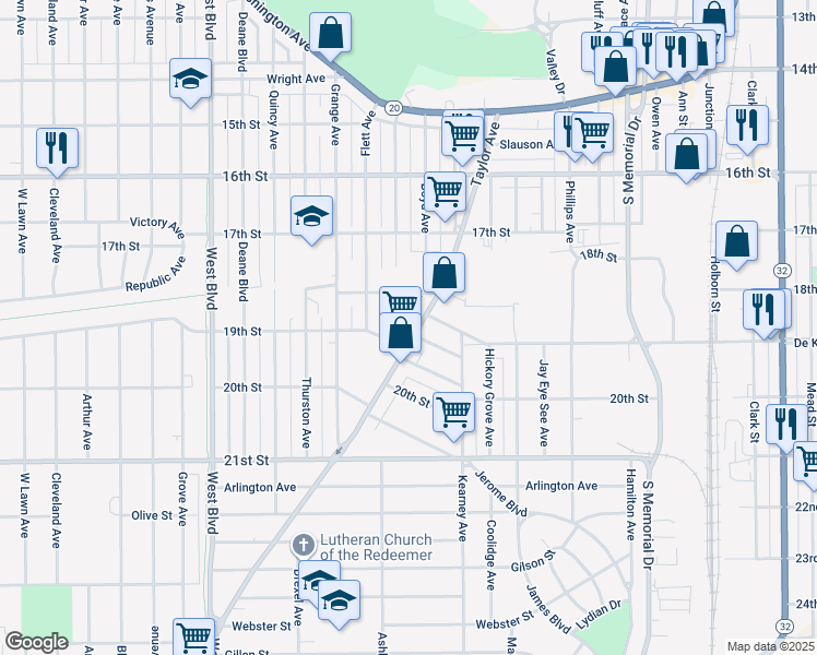 map of restaurants, bars, coffee shops, grocery stores, and more near 1840 Taylor Avenue in Racine