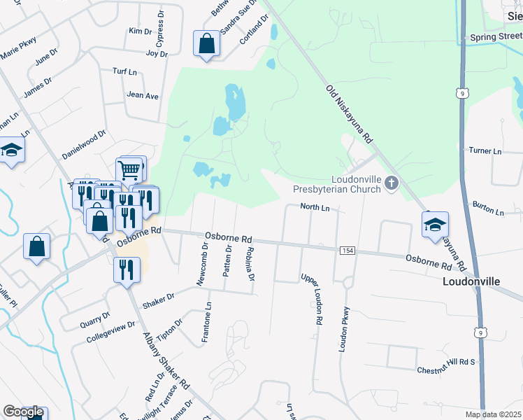 map of restaurants, bars, coffee shops, grocery stores, and more near 8 Maple Lane North in Albany