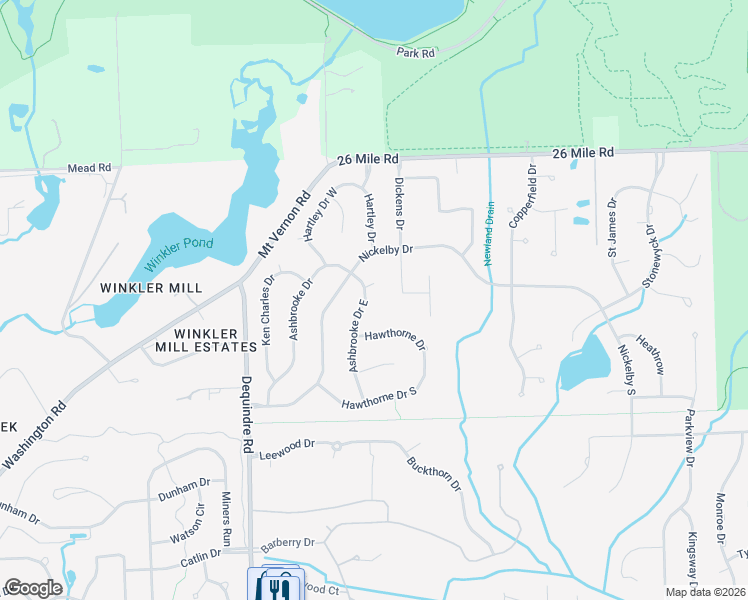 map of restaurants, bars, coffee shops, grocery stores, and more near 56372 Ashbrooke Drive East in Macomb County