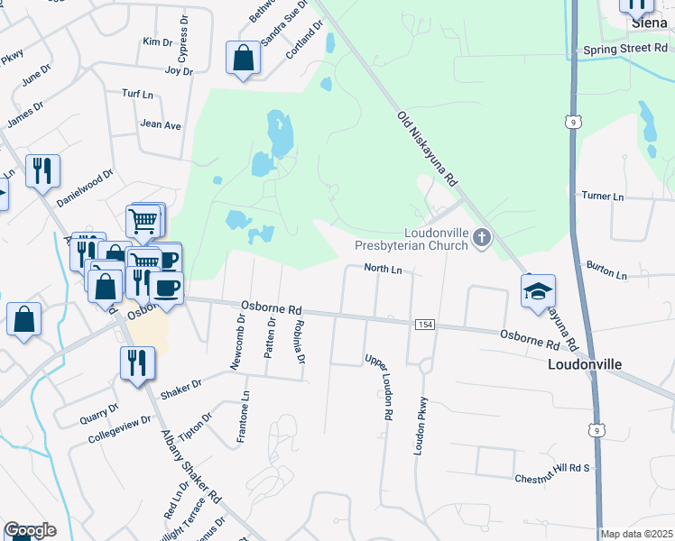 map of restaurants, bars, coffee shops, grocery stores, and more near 8 Maple Lane North in Albany