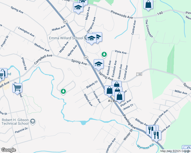 map of restaurants, bars, coffee shops, grocery stores, and more near 1 McChesney Court in Troy