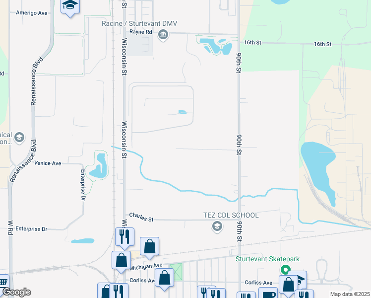 map of restaurants, bars, coffee shops, grocery stores, and more near 9357 Florence Drive in Sturtevant